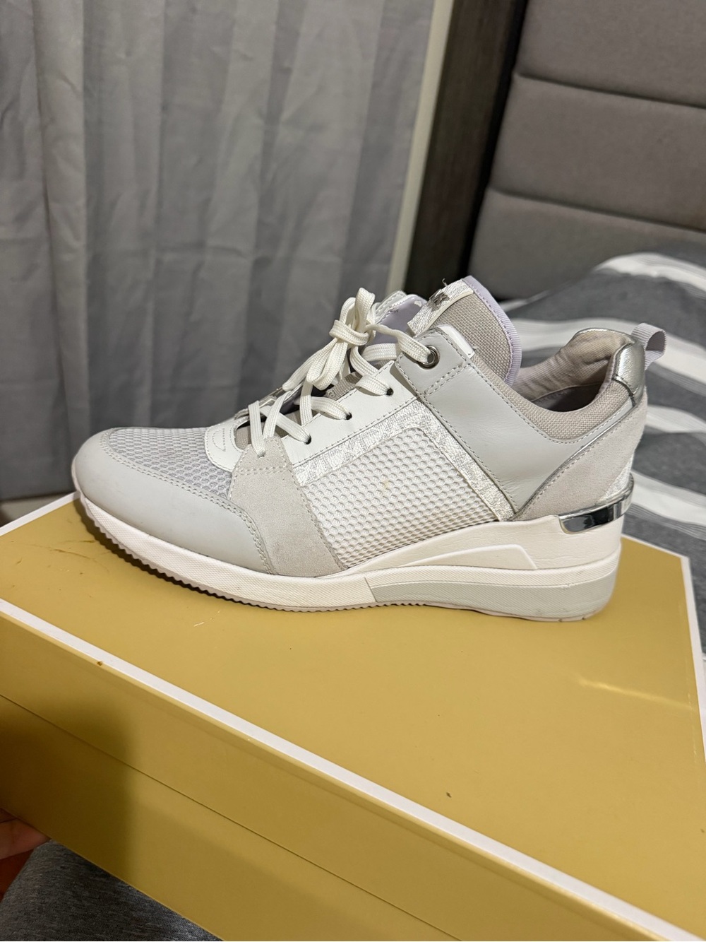 Michael Kors Light Gray Mesh & Leather Wedge Sneaker